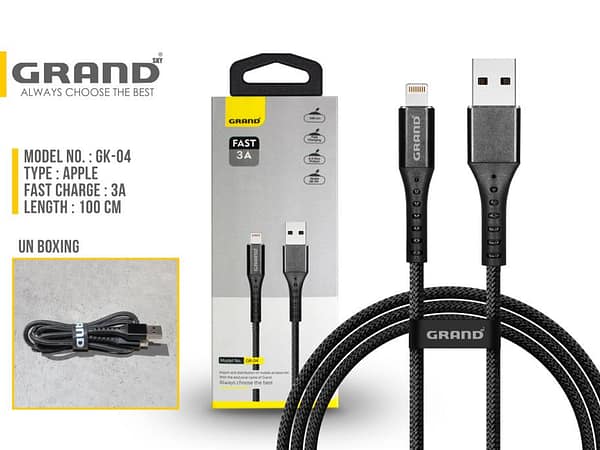 کابل شارژ و دیتای فست آیفون  گرند مدل GK-04